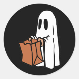 Ghost met Trick Bag of Treating op zwart Ronde Sticker