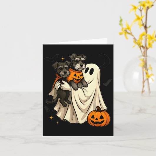 Ghost Miniature Schnauzer Dog Halloween  Kaart (Gele Bloem)