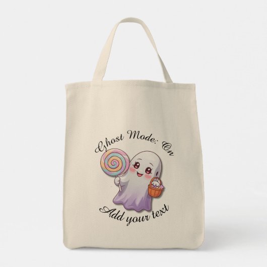 Ghost Mode: On – Large Halloween Candy Bag Tote Bag (Achterkant)