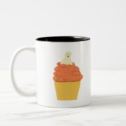 Ghost Modern Pumpkin Cupcake Halloween Tweekleurige Koffiemok (Links)
