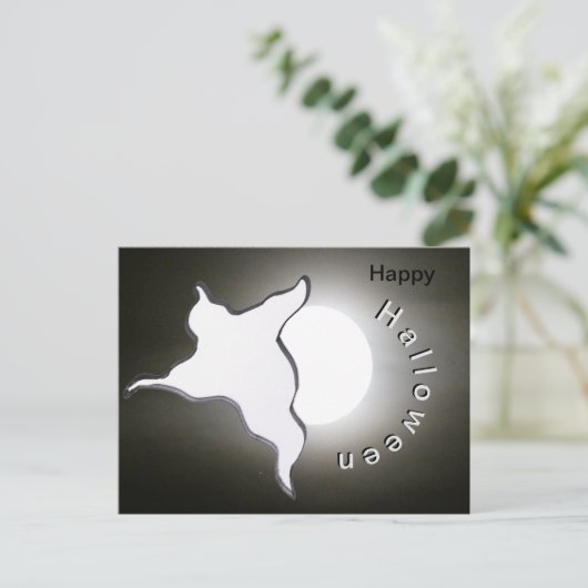 Ghost & Moon Cust. Happy Halloween Briefkaart (Staand voorkant)