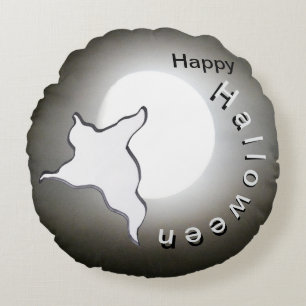 Ghost & Moon Cust. Happy Halloween Ronde Kussen