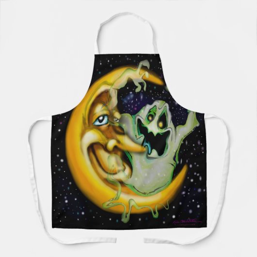 Ghost Moon Halloween Apron Schort (Voorkant)