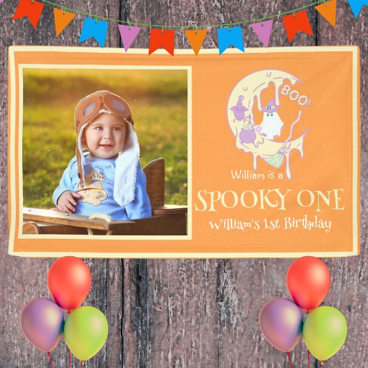 Ghost Moon Spooky One Boy Eerste Verjaardag Hallow Spandoek