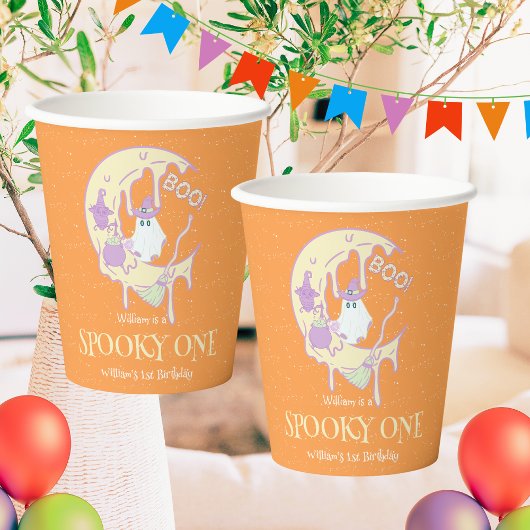 Ghost Moon Spooky One Boy Halloween 1e Verjaardag Papieren Bekers