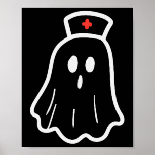 Ghost Nurse Halloween Costume Retro Herfst Scrub T Poster