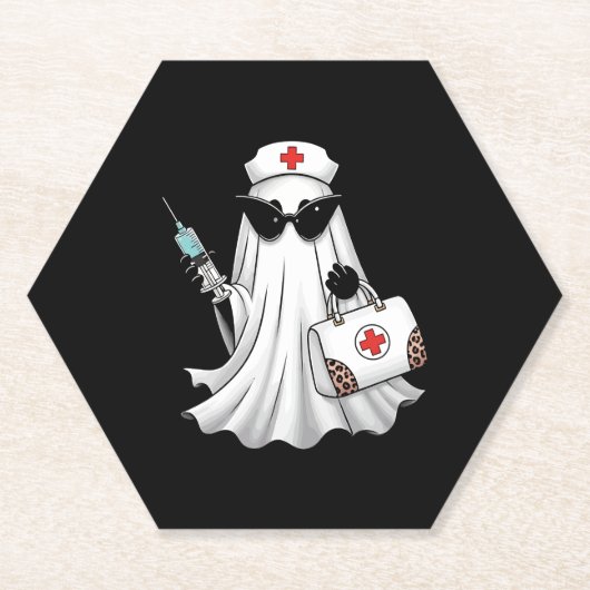 Ghost Nurse Halloween Kartonnen Onderzetters (Voorkant)