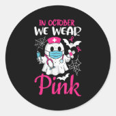 Ghost Nurse Halloween Nursing Breast Cancer Nk Rib Ronde Sticker (Voorkant)