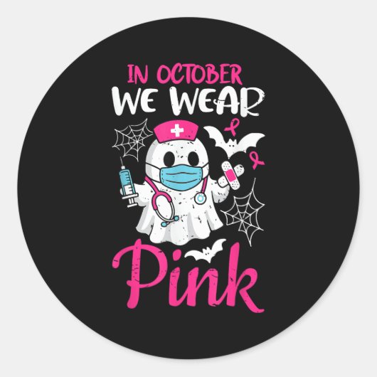 Ghost Nurse Halloween Nursing Breast Cancer Nk Rib Ronde Sticker (Voorkant)