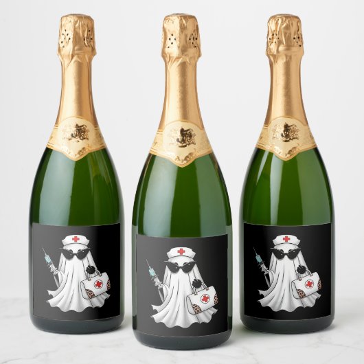 Ghost Nurse Halloween Sparkling Wijnetiket (Flessen)