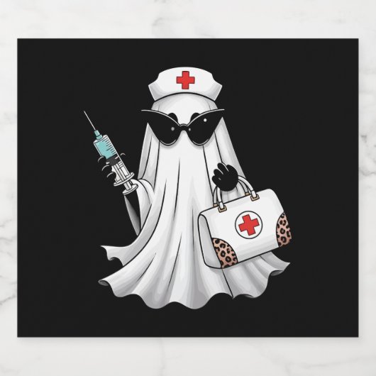 Ghost Nurse Halloween Sparkling Wijnetiket (Enkel label)