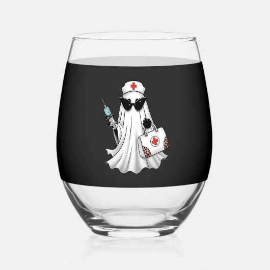 Ghost Nurse Halloween Wijnglas Zonder Voet (Voorkant)