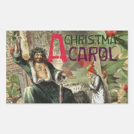 Ghost of Christmas Present Illustratie Scrooge Rechthoekige Sticker (Voorkant)