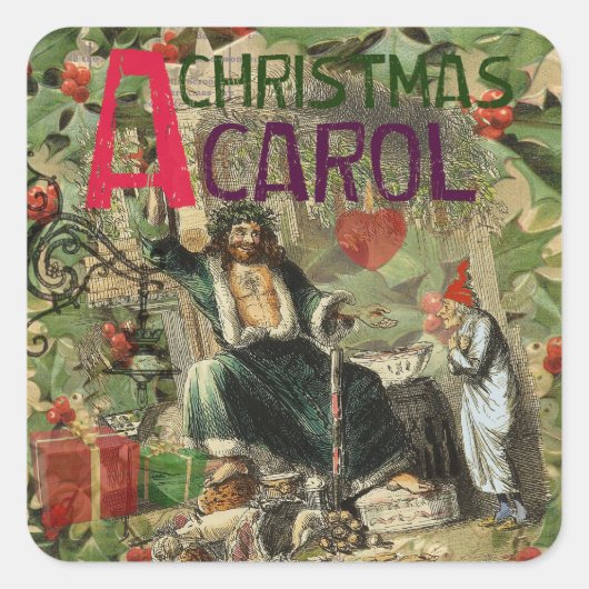Ghost of Christmas Present Illustratie Scrooge Vierkante Sticker (Voorkant)