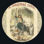 Ghost of Christmas Present Scrooge Ronde Sticker<br><div class="desc">Christmas Dickens - Een  afbeelding van Dickens' A Christmas Carol met de Ghost of Christmas Present en Ebenezer Scrooge.</div>