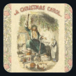 Ghost of Christmas Present Scrooge Vierkante Sticker<br><div class="desc">Christmas Dickens - Een  afbeelding van Dickens' A Christmas Carol met de Ghost of Christmas Present en Ebenezer Scrooge.</div>
