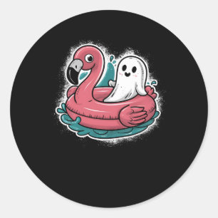 Ghost op een zwembad Grappige Spooky Zomer tussen Ronde Sticker