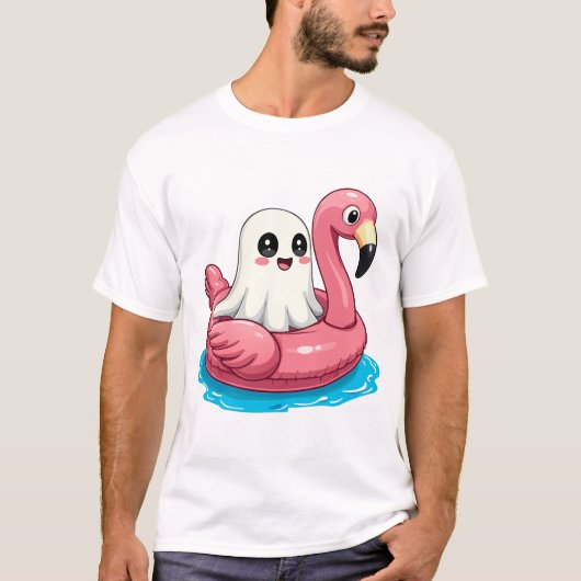 Ghost op een zwembad Grappige Spooky Zomer tussen T-shirt (Voorkant)