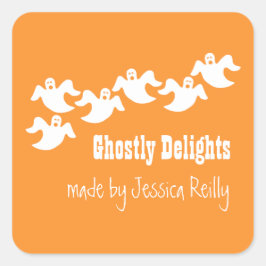 Ghost Party Halloween Baking Stickers, Oranje Vierkante Sticker