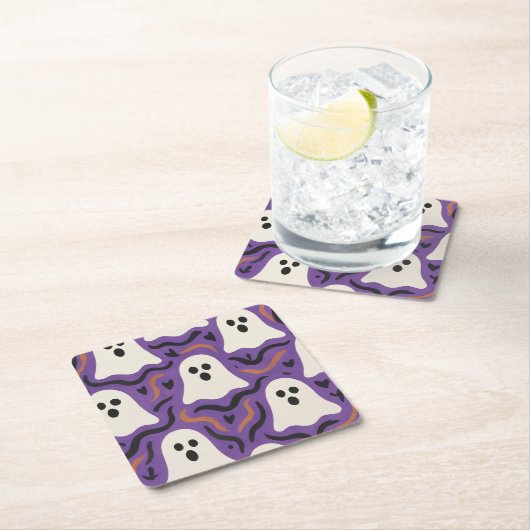 Ghost Pattern Halloween Kartonnen Onderzetters (Insitu)