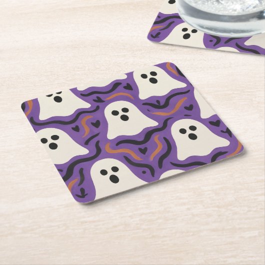 Ghost Pattern Halloween Kartonnen Onderzetters (Schuin)