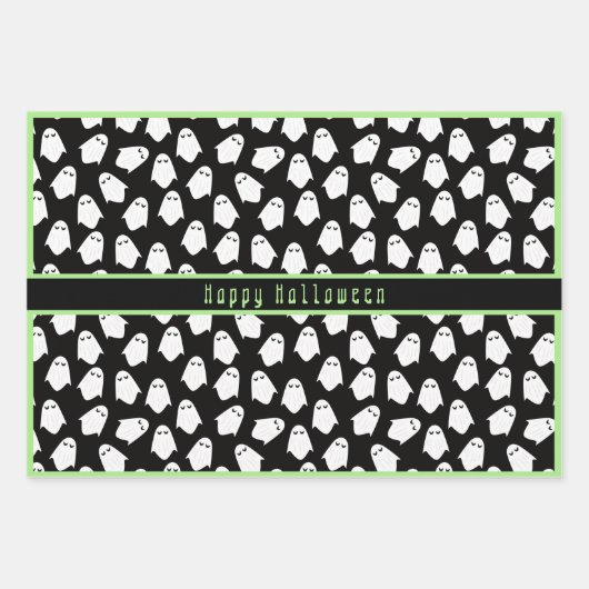 Ghost Pattern Happy Halloween Aangepaste tekst Inpakpapier Vel (Voorkant 2)