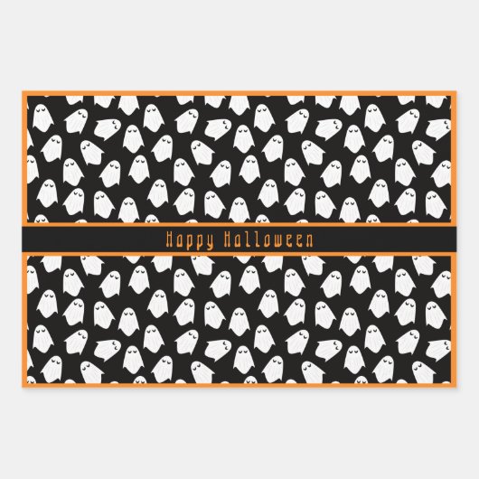 Ghost Pattern Happy Halloween Aangepaste tekst Inpakpapier Vel (Voorkant)