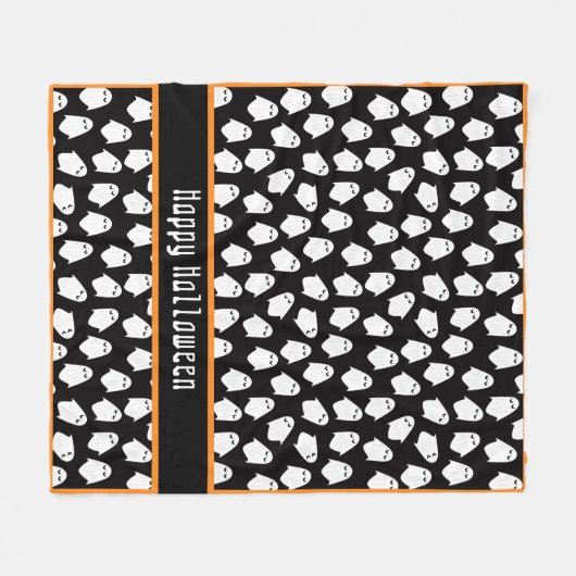 Ghost Pattern Happy Halloween Zwart Sinaasappel Pl Fleece Deken (Voorkant (Horizontaal))