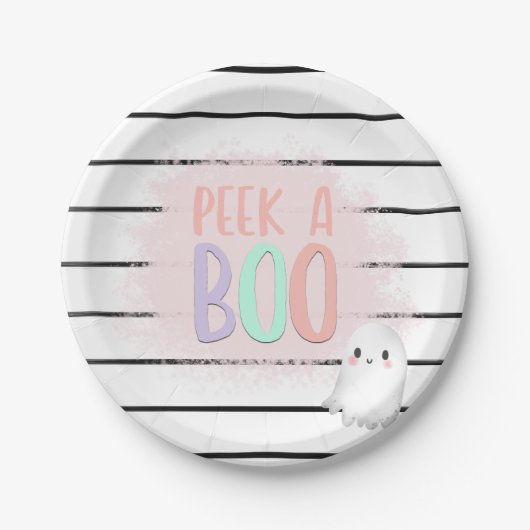 Ghost Peek A Boo Pastel Roze Halloween Verjaardag Papieren Bordje (Voorkant)