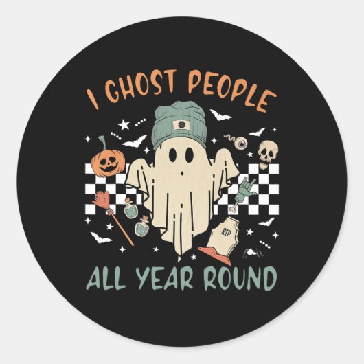 Ghost People Het hele jaar door Retro Halloween Gh Ronde Sticker (Voorkant)