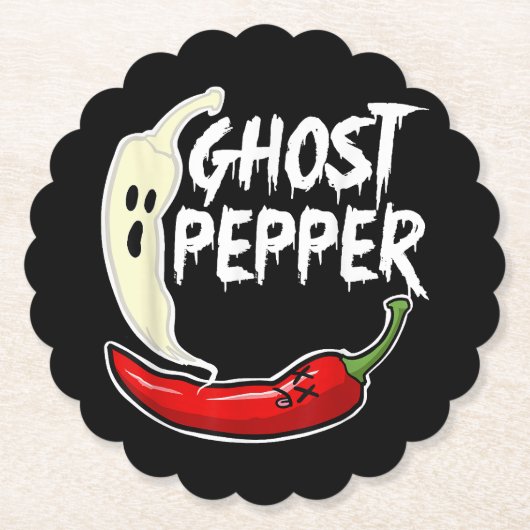 Ghost Pepper Funny Spicy Hot Halloween Ghost Peppe Kartonnen Onderzetters (Voorkant)