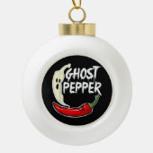 Ghost Pepper Funny Spicy Hot Halloween Ghost Peppe Keramische Bal Ornament (Voorkant)