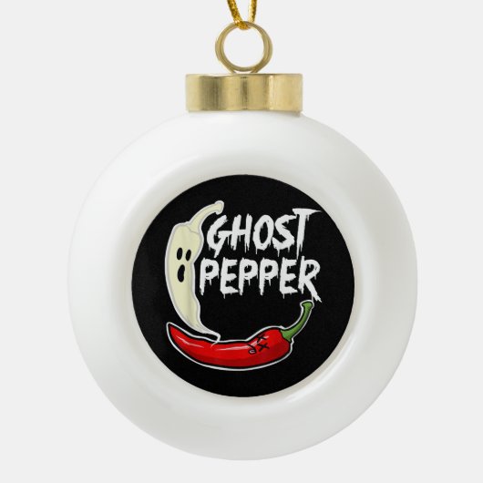 Ghost Pepper Funny Spicy Hot Halloween Ghost Peppe Keramische Bal Ornament (Voorkant)