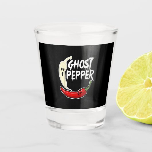 Ghost Pepper Funny Spicy Hot Halloween Ghost Peppe Shot Glas (Voorkant)