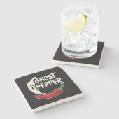 Ghost Pepper Funny Spicy Hot Halloween Ghost Peppe Stenen Onderzetter (Zijkant)