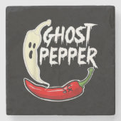Ghost Pepper Funny Spicy Hot Halloween Ghost Peppe Stenen Onderzetter (Voorkant)