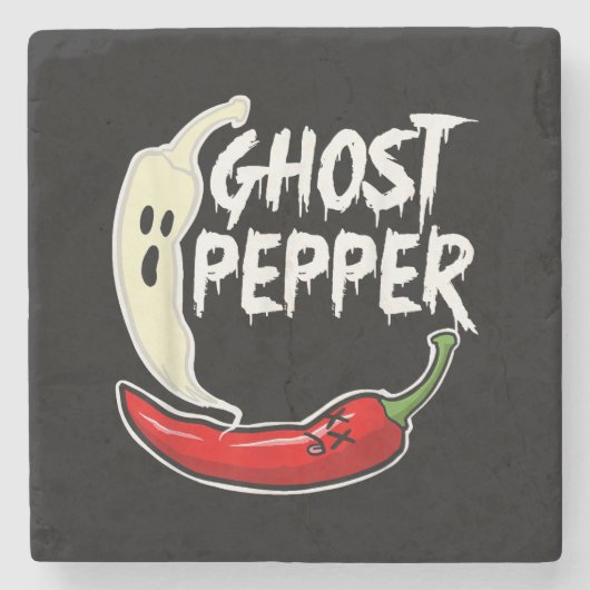 Ghost Pepper Funny Spicy Hot Halloween Ghost Peppe Stenen Onderzetter (Voorkant)