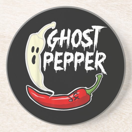 Ghost Pepper Funny Spicy Hot Halloween Ghost Peppe Zandsteen Onderzetter (Voorkant)