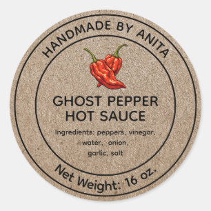 Ghost Pepper Hot Sauce Canning Jar Label Kraft