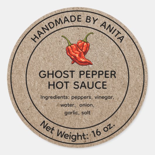 Ghost Pepper Hot Sauce Canning Jar Label Kraft (Voorkant)