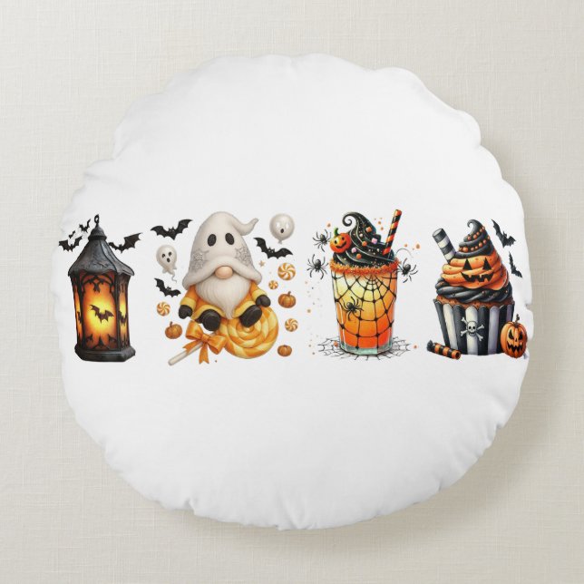 Ghost Pillow: Halloween Herfst Decor Rond Kussen (Voorkant)