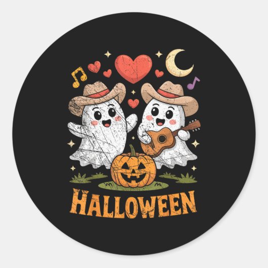 Ghost Playing Guitar For Halloween Lovers  Ronde Sticker (Voorkant)