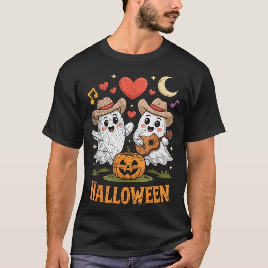 Ghost Playing Guitar For Halloween Lovers  T-shirt (Voorkant)