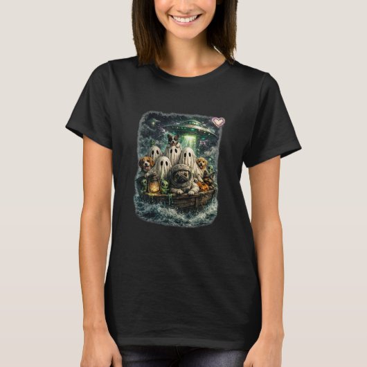 Ghost Pug Crew op een Geheime Zee T-shirt (Voorkant)