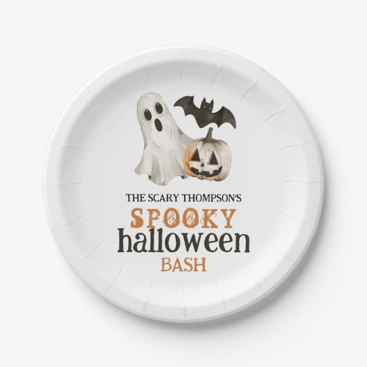 Ghost Pumpkin Bat Naam Spooky Halloween Bash Papieren Bordje (Voorkant)