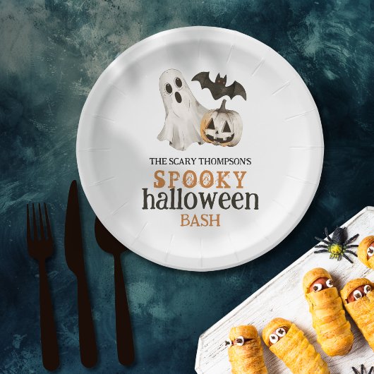 Ghost Pumpkin Bat Naam Spooky Halloween Bash Papieren Bordje