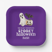 Ghost Pumpkin Bat Spooky Halloween Bash Paarse Papieren Bordje (Voorkant)