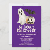 Ghost Pumpkin Bat Spooky Halloween Paarse Kaart (Voorkant)