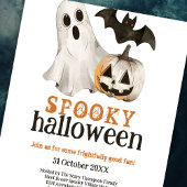 Ghost Pumpkin Bat Spooky Halloween Wit Kaart