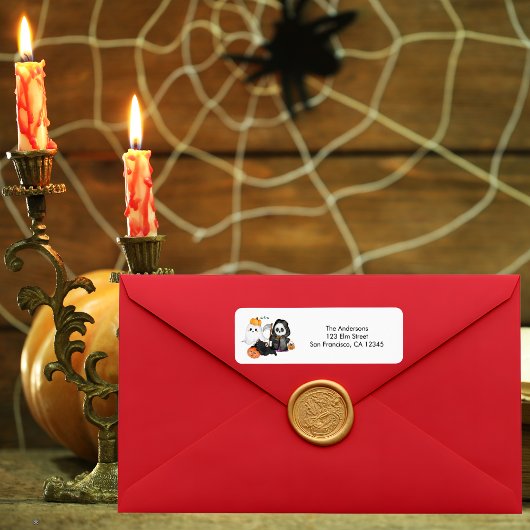 Ghost Pumpkin Grim Reaper Cute Black Cat Halloween Etiket